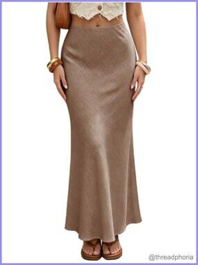 Linen Maxi Skirt High Elastic Waist Flowy Mermaid Long Skirt